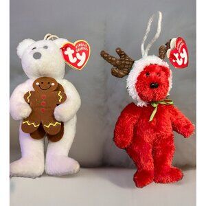 TY Jingle Beanie Baby Beanies Teddies & Reindeer NEW With Tag Lot Of 2
